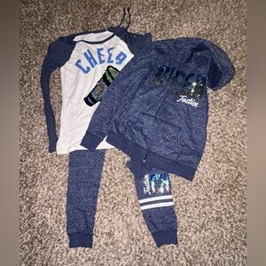 3 piece Justice cheer set! Joggers, zip hoodie, and shirt. Size 14.